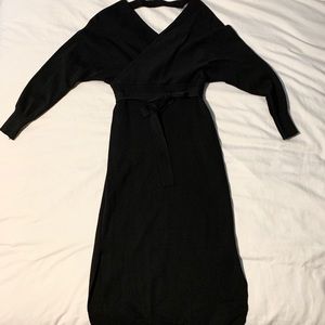 Black Long Sleeve V neck Dress